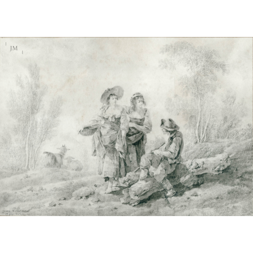 A shepherd and maids in a wooded landscape